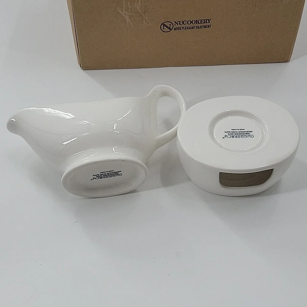 Elegant White Gravy Boat with Warmer New